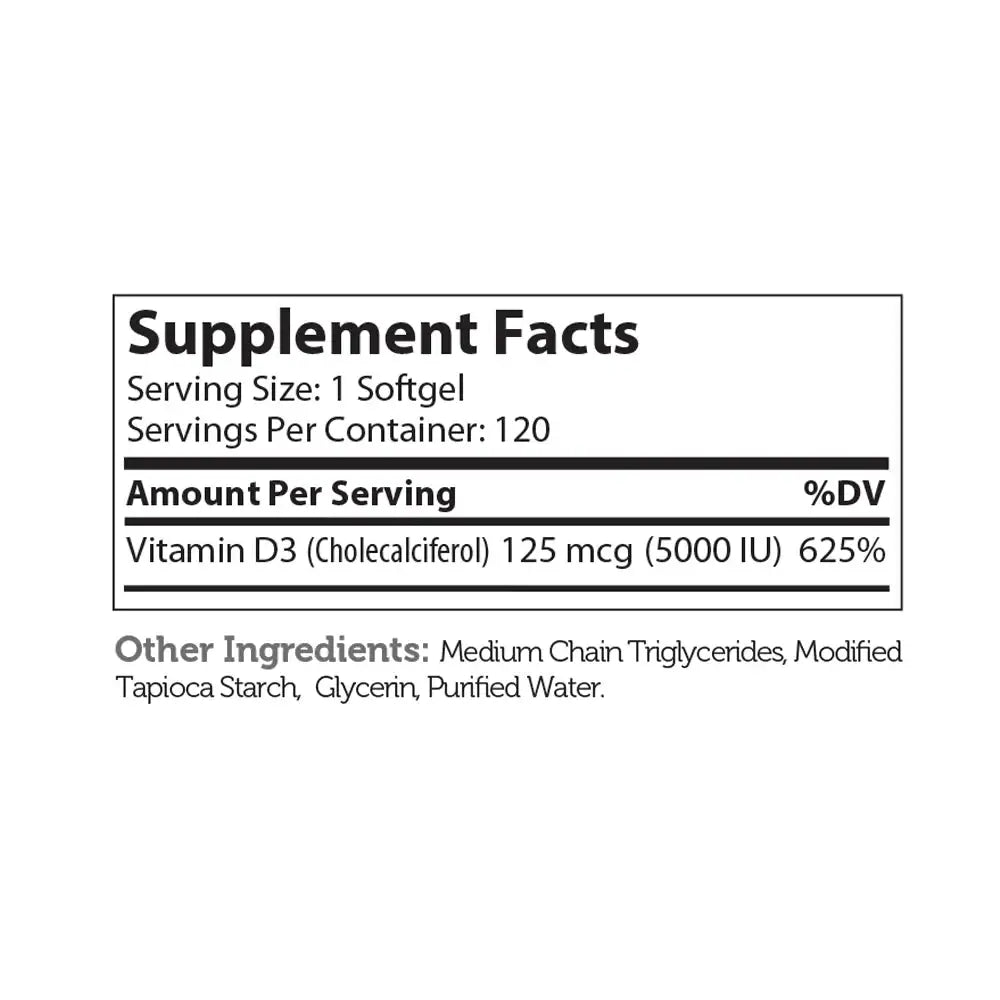 Zahler Vitamin D3 5000 IU Softgels 120 and 250 Count - High Potency Bone and Immune Support - Easy-to-Swallow - HSA/FSA Eligible