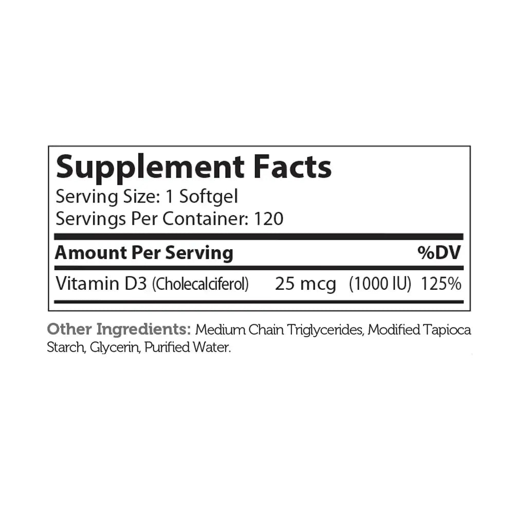 Zahler Vitamin D3 1000 IU Softgels 120 and 250 Count - High Potency Bone and Immune Support - Easy-to-Swallow - HSA/FSA Eligible
