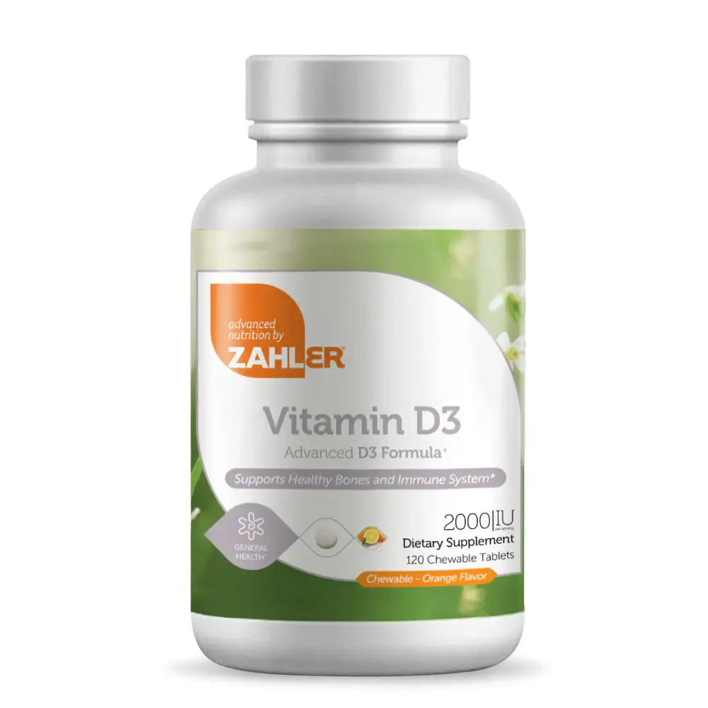 Zahler Vitamin D3 2000 IU - Orange Chewable Tablets for Bone & Immune Support - 120 Ct Supplement HSA/FSA Eligible