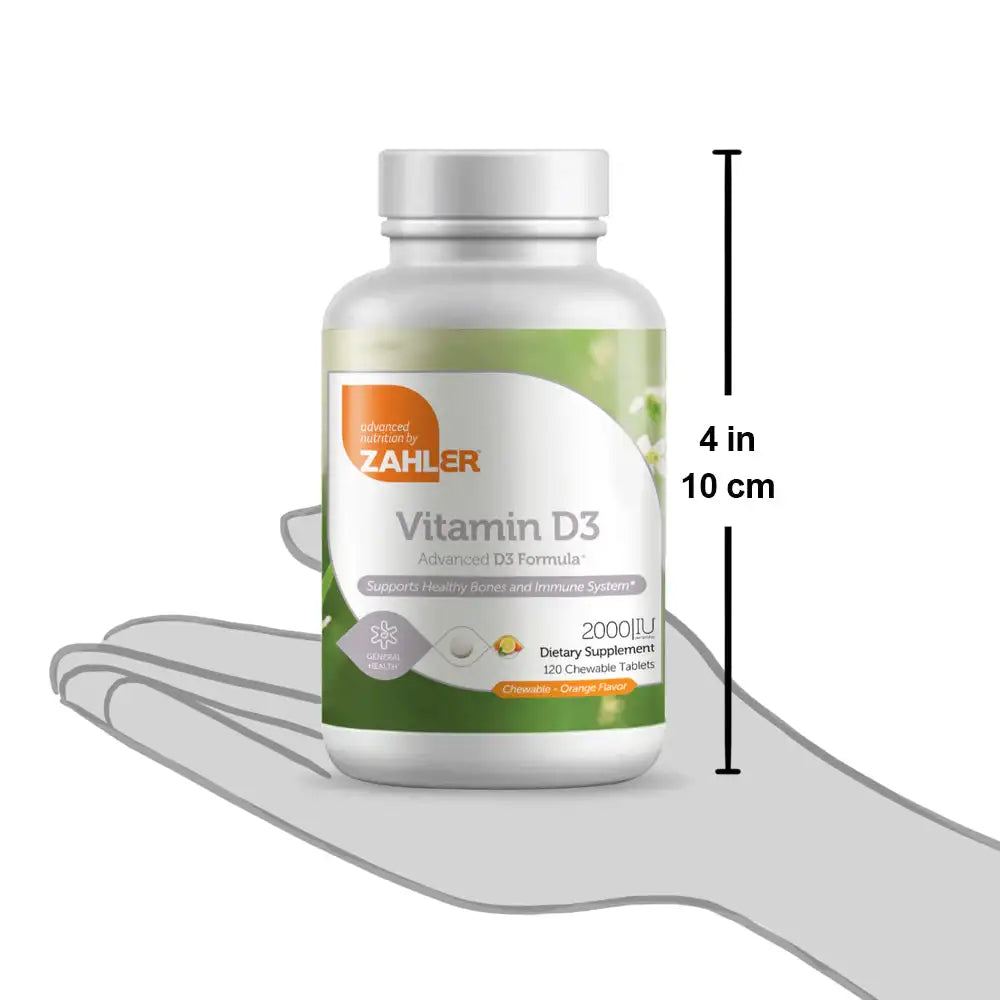 Zahler Vitamin D3 2000 IU - Orange Chewable Tablets for Bone & Immune Support - 120 Ct Supplement HSA/FSA Eligible