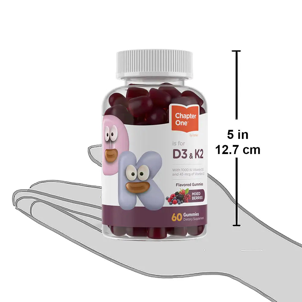 Zahler Chapter One D3 & K2 Gummies - 1000 IU Vitamin D3 + 45 mcg K2 for Kids Bone Health, Calcium Absorption & Immune Support - HSA/FSA Eligible