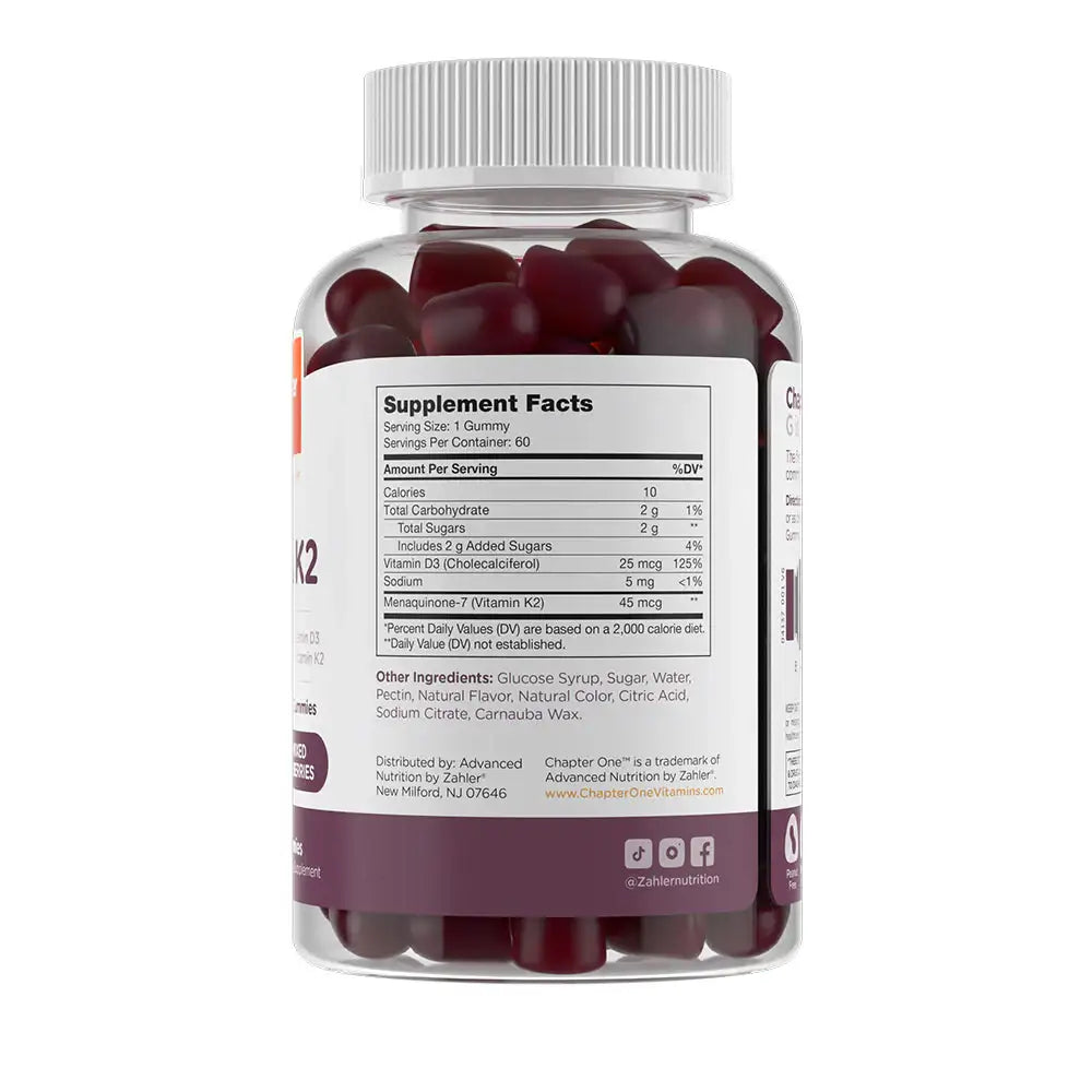 Zahler Chapter One D3 & K2 Gummies - 1000 IU Vitamin D3 + 45 mcg K2 for Kids Bone Health, Calcium Absorption & Immune Support - HSA/FSA Eligible
