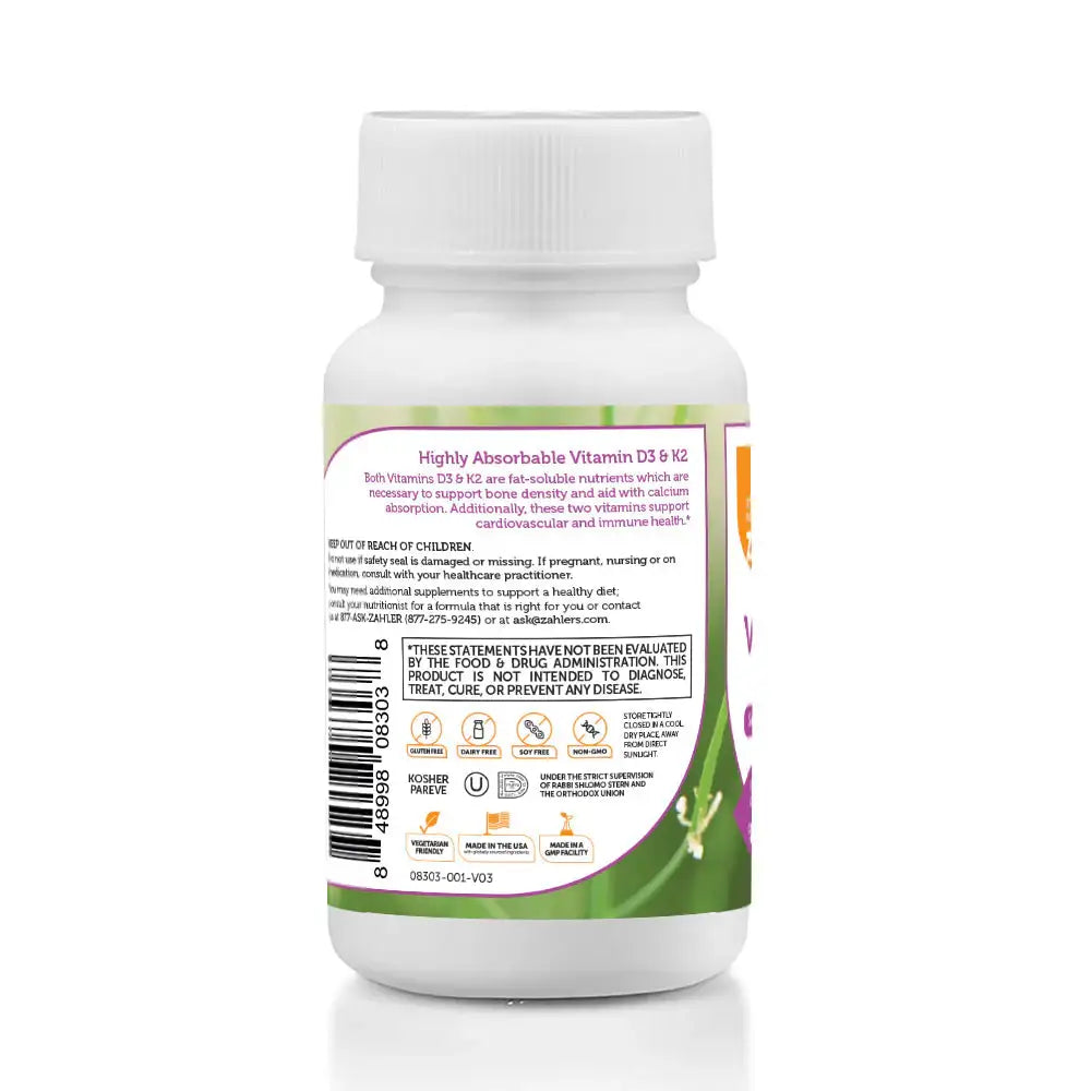 Zahler Vitamin D3 & K2 - Bone, Heart & Immune Support with 5000 IU D3 + 180 mcg K2 - Vegan Capsules - 60 Ct - HSA/FSA Eligible