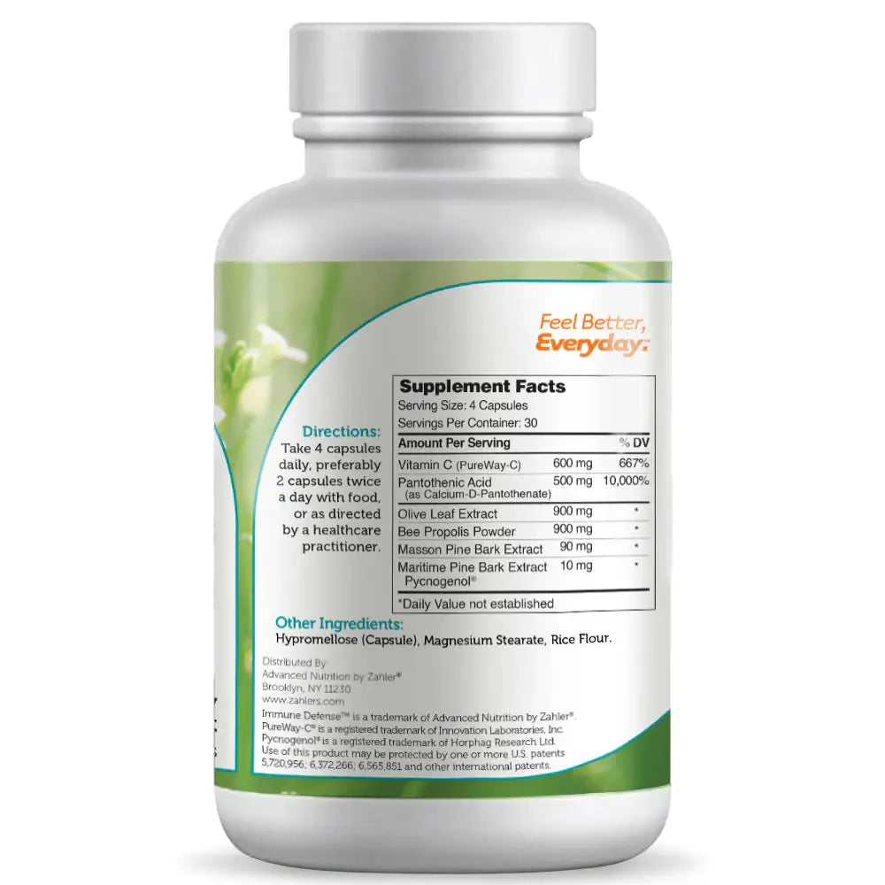Zahler Immune Defense - Vitamin C, Olive Leaf & Bee Propolis - Immune Support Formula - 120 Capsules - HSA/FSA Eligible