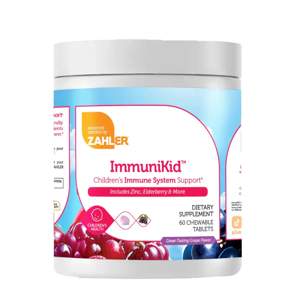 Zahler ImmuniKid Chewable Tablets - Kids Immune Support with Zinc Elderberry  Vitamin C D3 - Grape Flavor - 60 Tablets - HSA FSA Eligible