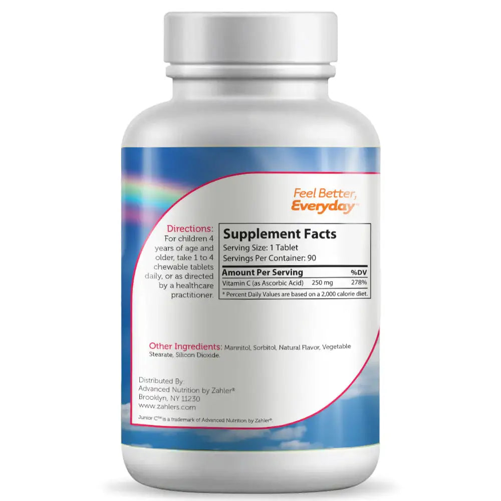 Zahler Junior C - 250mg Vitamin C for Kids - Immune & Antioxidant Support - Orange Chewables, 90/180/500 Tablets - HSA/FSA Eligible