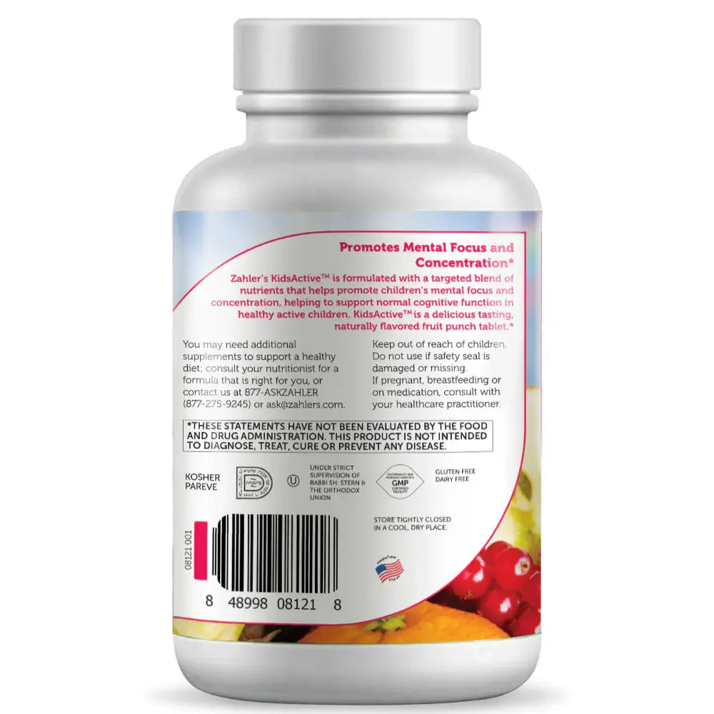 Zahler KidsActive - Focus & Brain Support for Kids - Chewable Fruit Punch Tablets with Citicoline, B-Vitamins, Zinc - 180 Ct - HSA/FSA Eligible