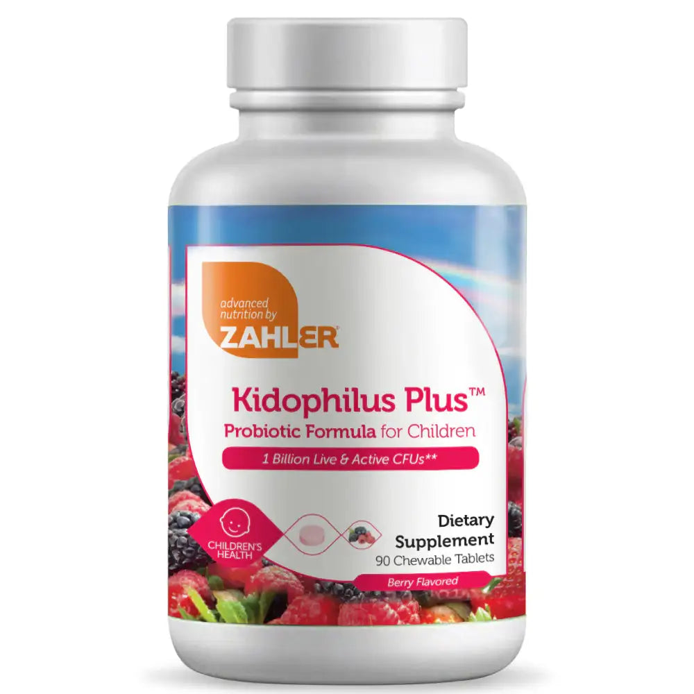 Zahler Kidophilus Plus – Kids Probiotic Chewable with L. Acidophilus & Prebiotics - Berry Flavor - 90/180 Tablets - HSA/FSA Eligible