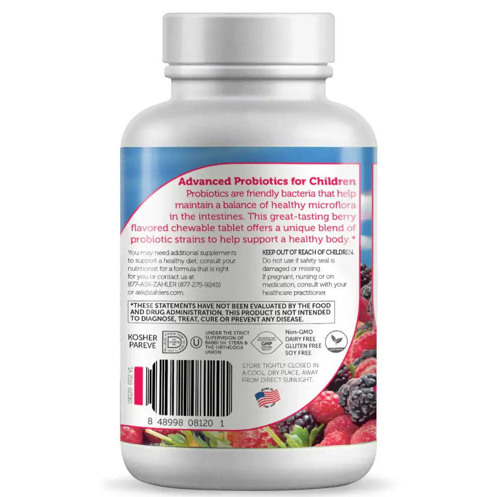 Zahler Kidophilus Plus – Kids Probiotic Chewable with L. Acidophilus & Prebiotics - Berry Flavor - 90/180 Tablets - HSA/FSA Eligible