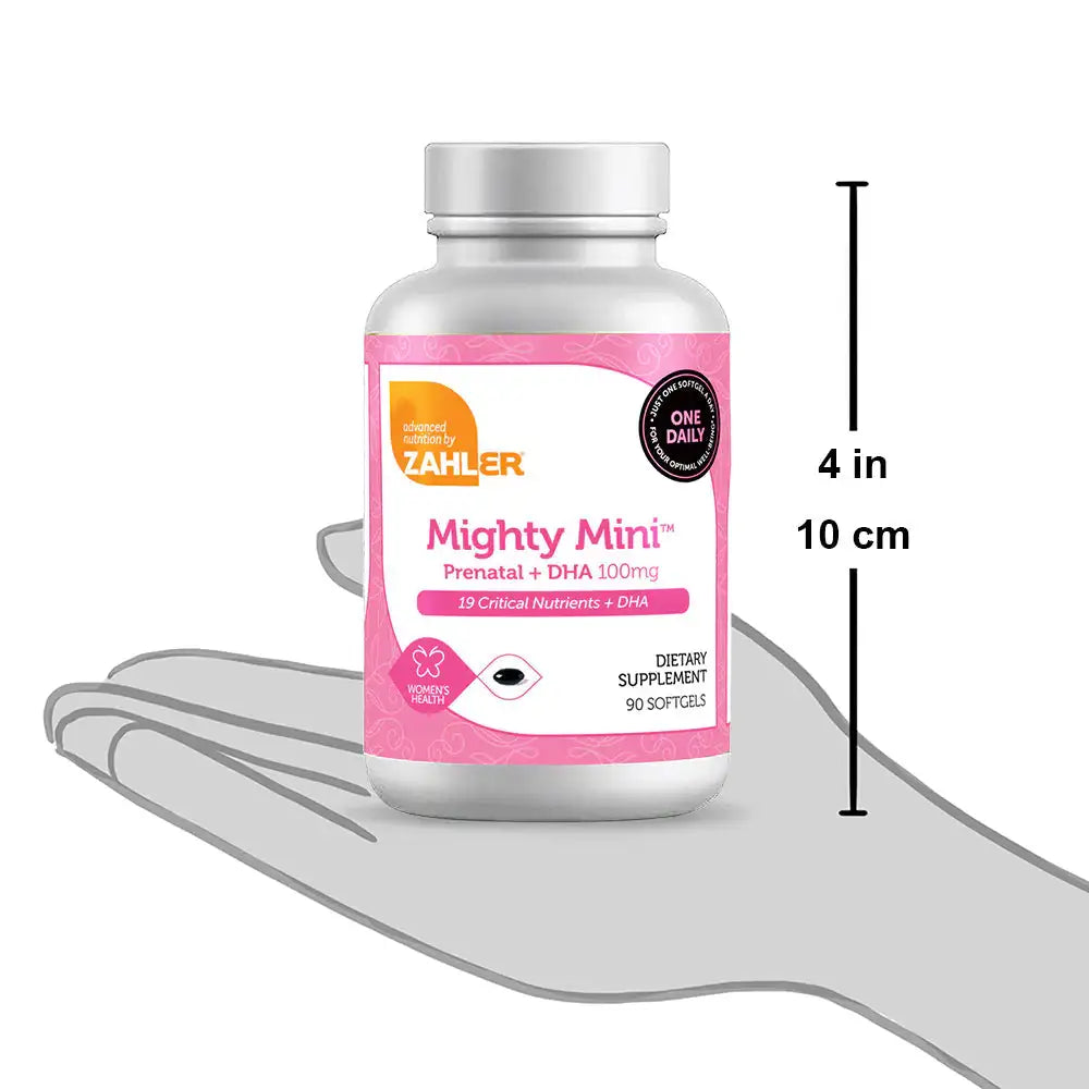 Zahler Mighty Mini - Small Prenatal Softgel with 19 Nutrients, 800mcg Folate & 100mg DHA - 90 Count - HSA/FSA Eligible