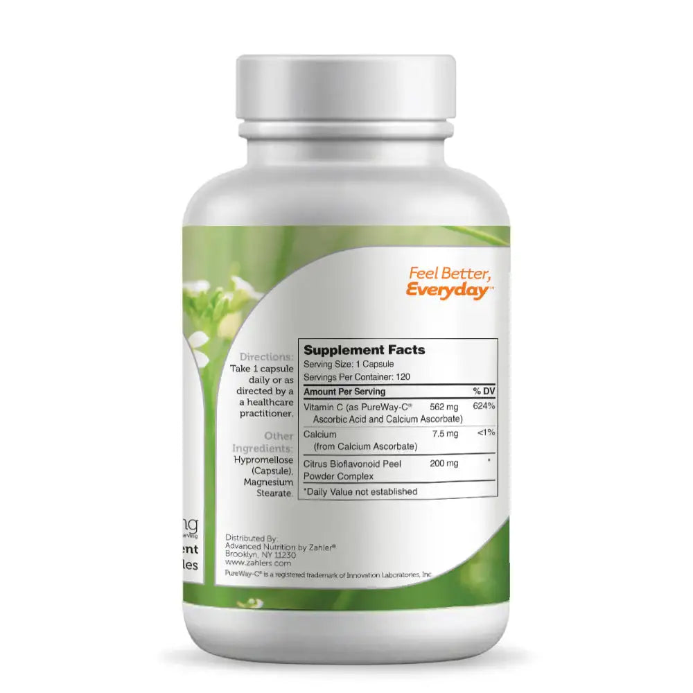 Zahler PureWay C 500mg Capsules - Advanced Immune Support with Bioflavonoids - HSA FSA Eligible (120 and 250 Count)