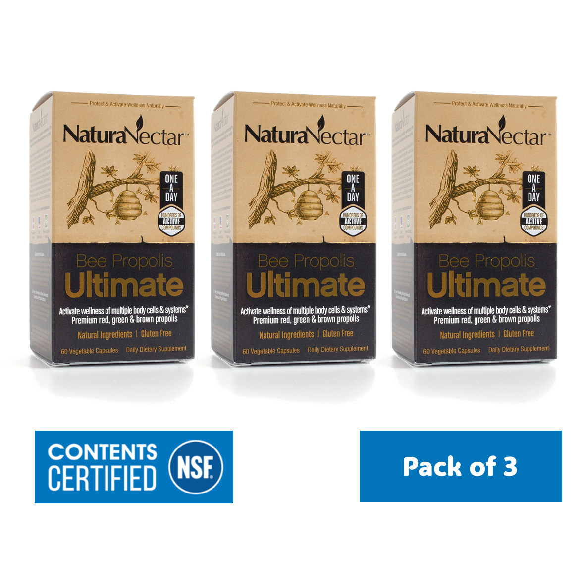 Ultimate Bee Propolis Bundle, NSF Contents Certified, 60 capsules | Pack of 3