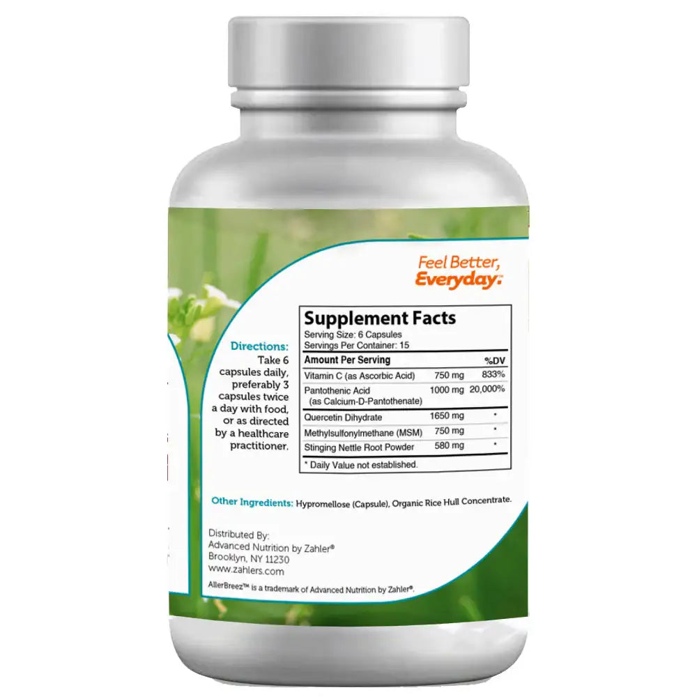 Zahler AllerBreez - Immune Support with Quercetin, Vitamin C, MSM & Stinging Nettle - 90 or 180 Capsules - HSA/FSA Eligible