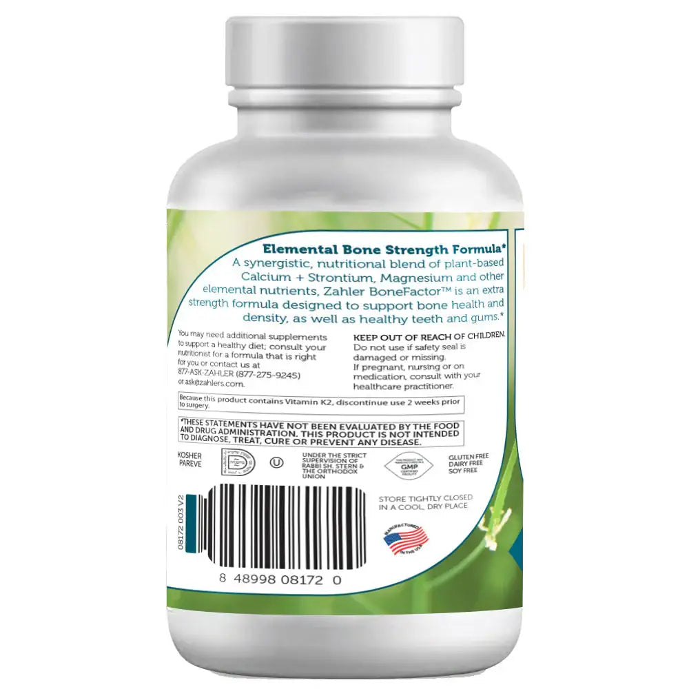 Zahler BoneFactor - Plant-Based Calcium, D3, K2 & Magnesium - Bone Density & Strength Support - 120 Tablets - HSA/FSA Eligible
