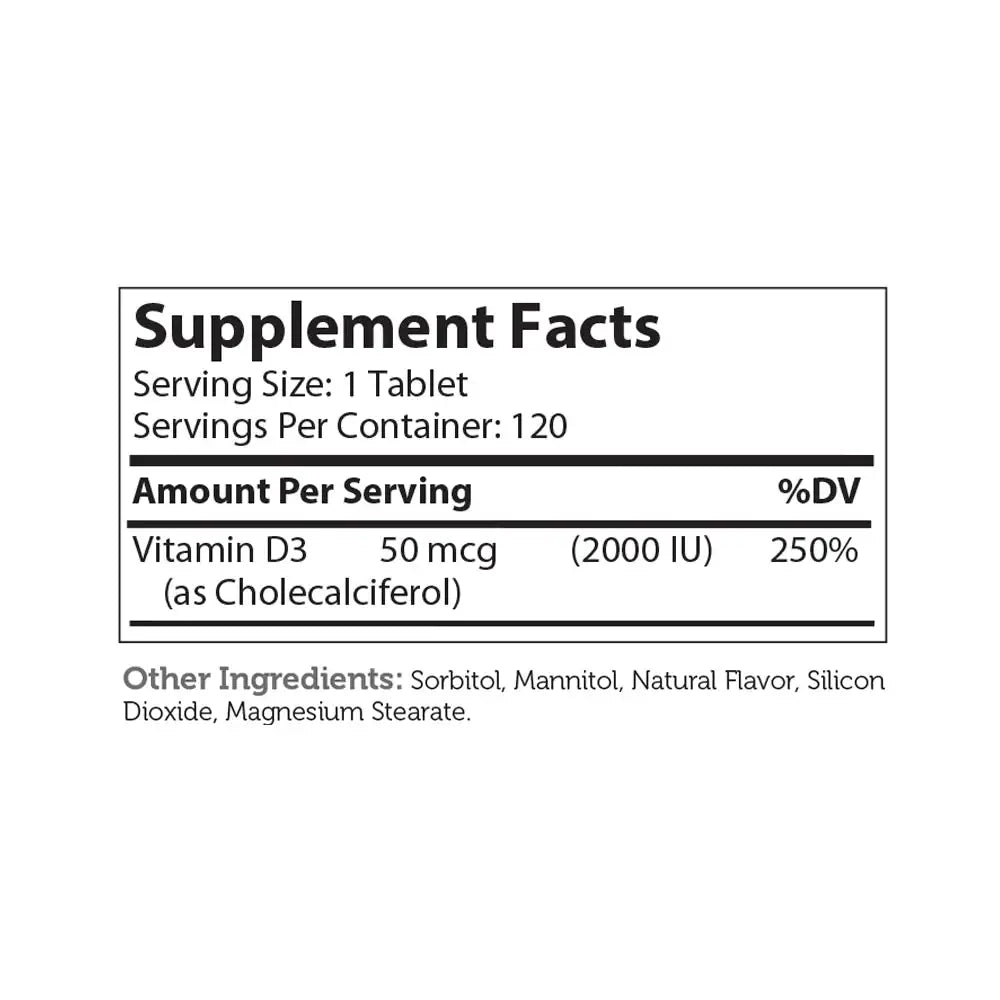 Zahler Vitamin D3 2000 IU - Orange Chewable Tablets for Bone & Immune Support - 120 Ct Supplement HSA/FSA Eligible