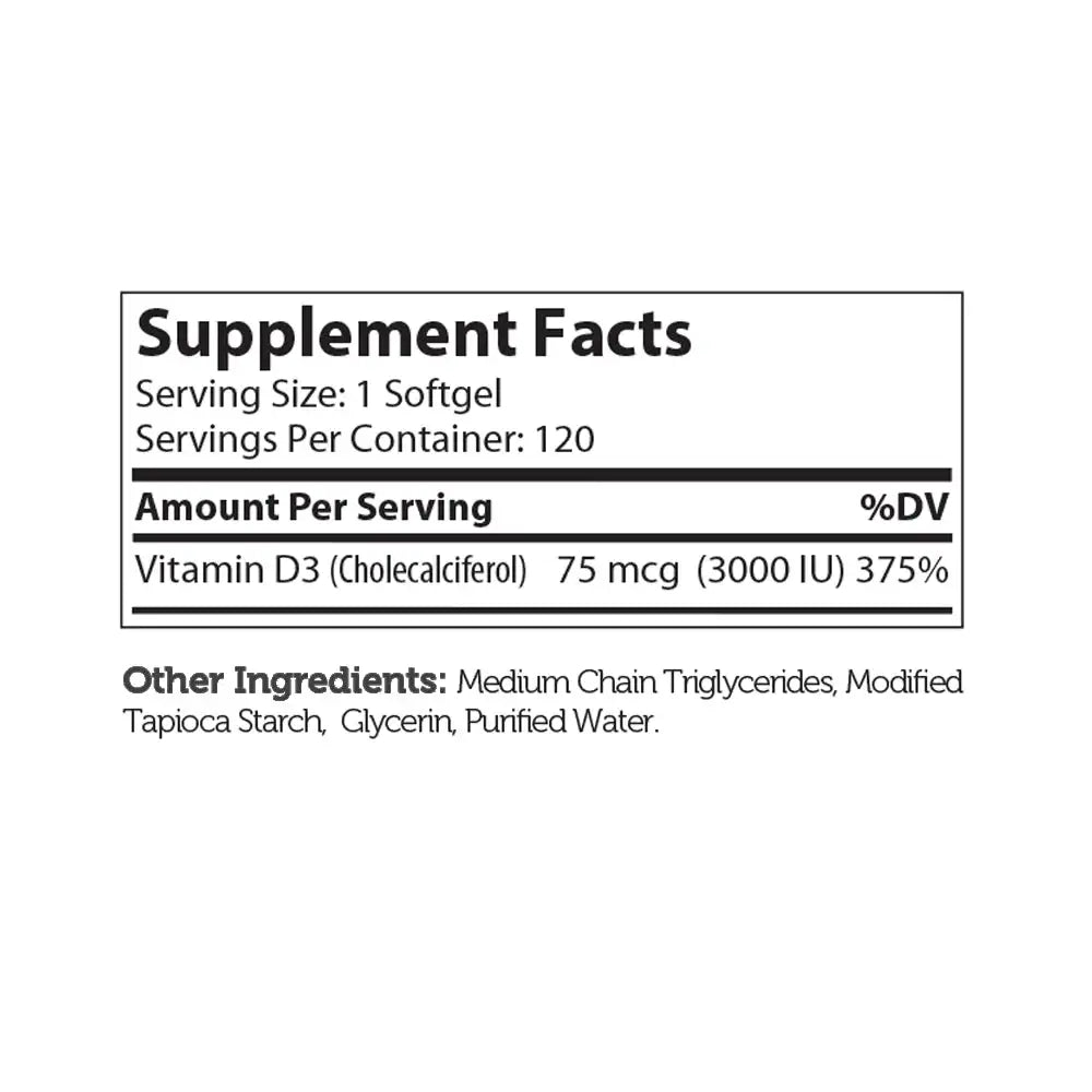 Zahler Vitamin D3 3000 IU Softgels 120 and 250 Count - High Potency Bone and Immune Support - Easy-to-Swallow - HSA/FSA Eligible