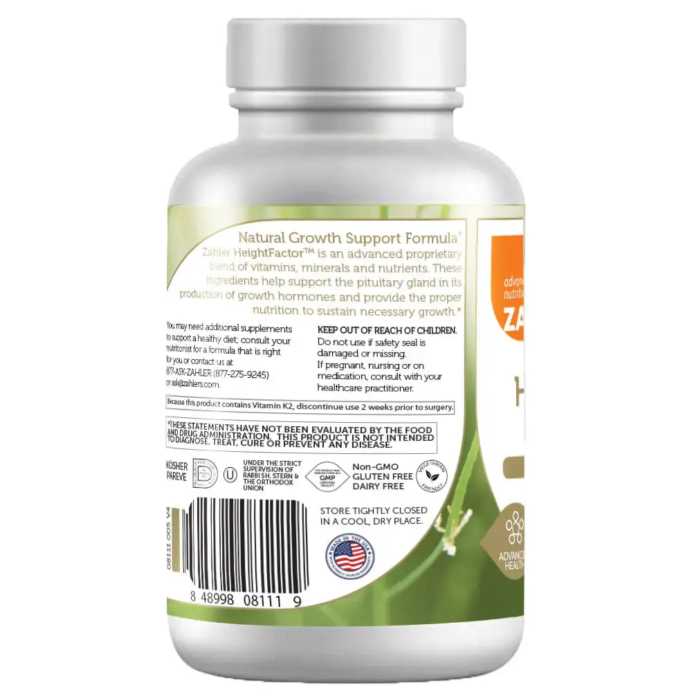 Zahler HeightFactor - Growth Support with Calcium, Zinc, Chlorella & Alfalfa - Pituitary Support Formula - 120 Capsules - HSA/FSA Eligible