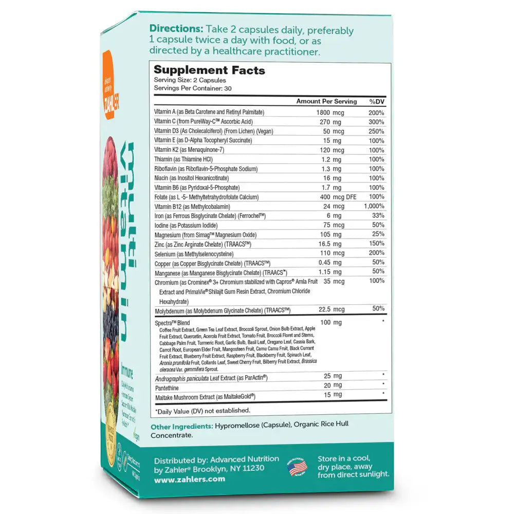 Zahler - Multivitamin Immune with Whole Food Blend + Maitake & ParActin for Daily Immune Support - 60 Capsules - HSA/FSA Eligible