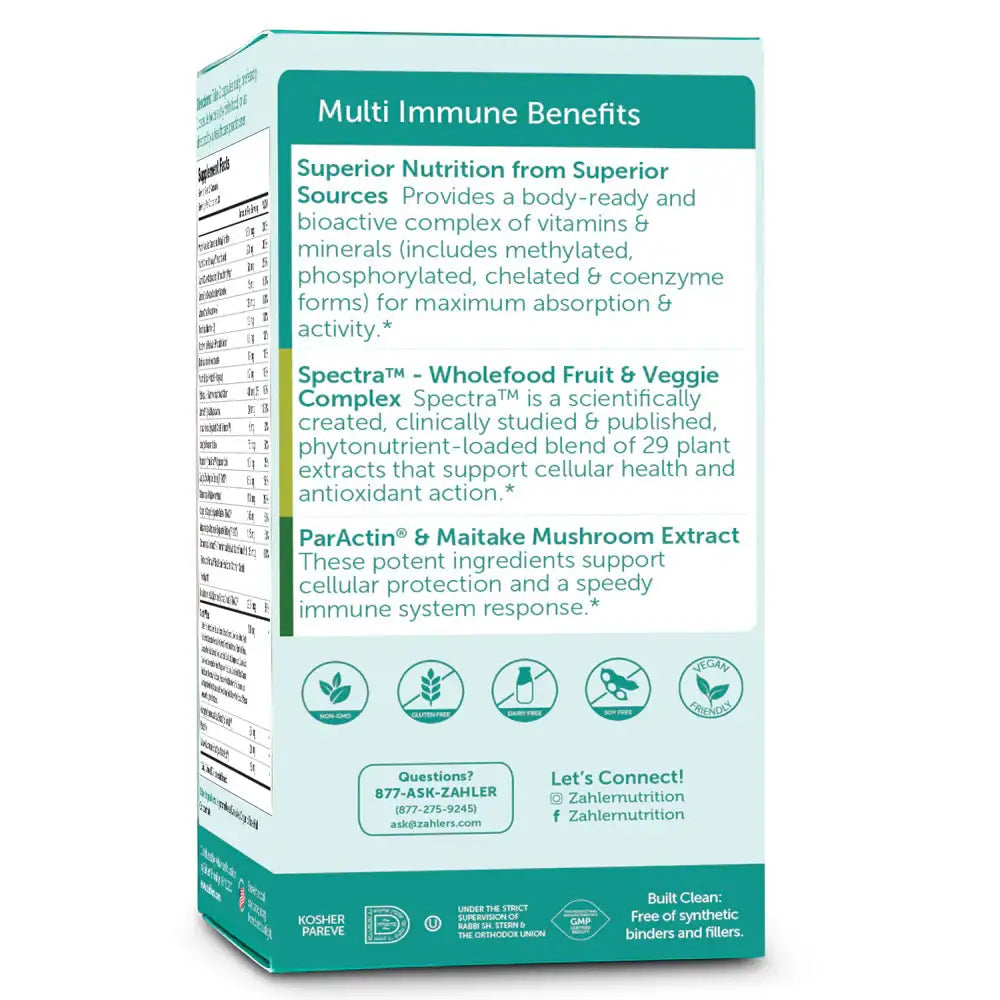 Zahler - Multivitamin Immune with Whole Food Blend + Maitake & ParActin for Daily Immune Support - 60 Capsules - HSA/FSA Eligible