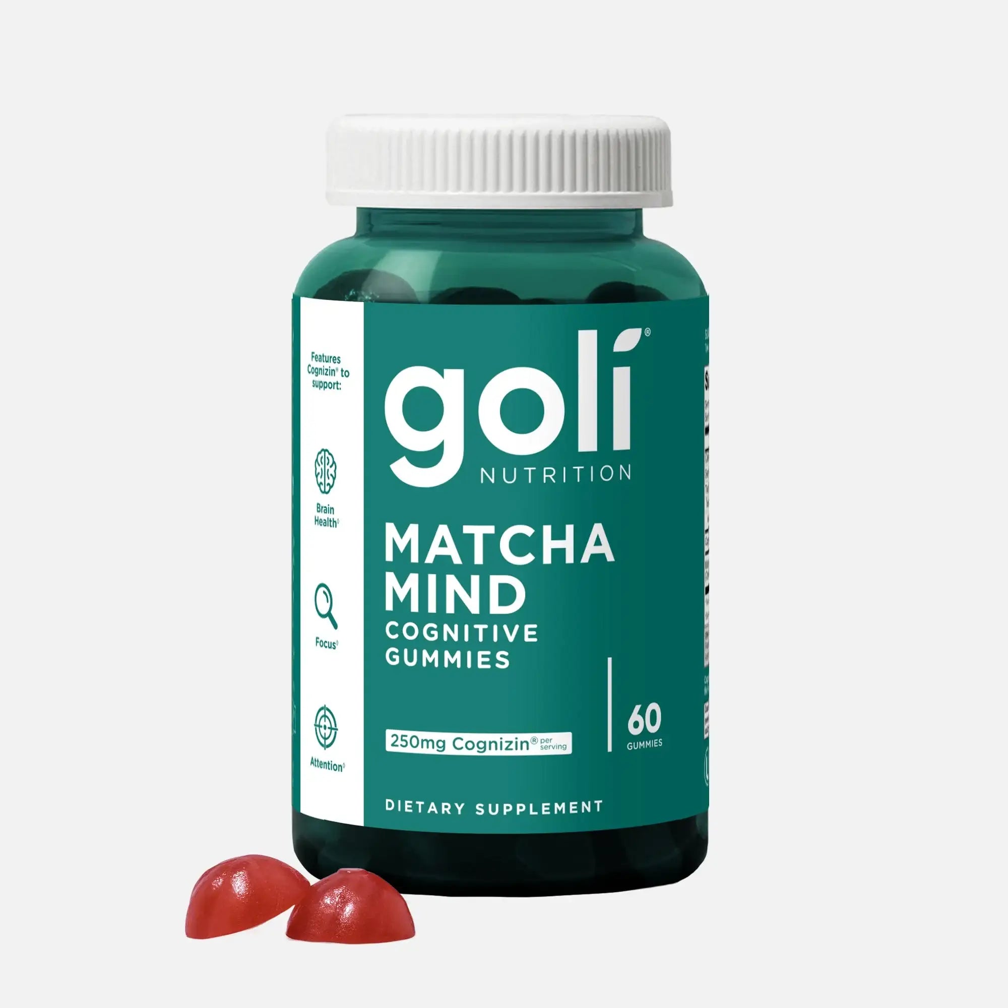 1 Bottle of Goli Matcha Mind Gummies - 60 Count - Green Tea Leaves Powder with Cognizin for Focus, Attention and Brain Health, Vegan, Non-GMO, Gluten-Free & Gelatin Free.