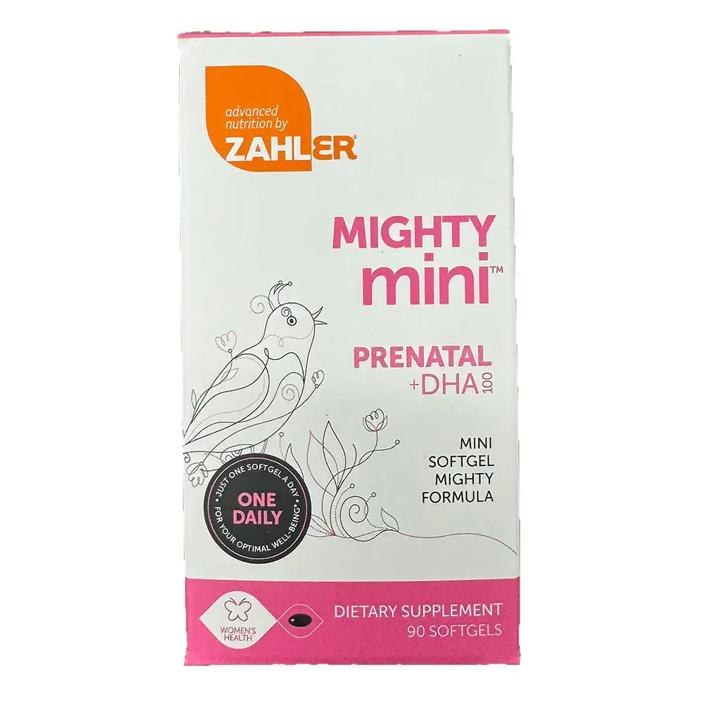 Zahler Mighty Mini - Small Prenatal Softgel with 19 Nutrients, 800mcg Folate & 100mg DHA - 90 Count - HSA/FSA Eligible