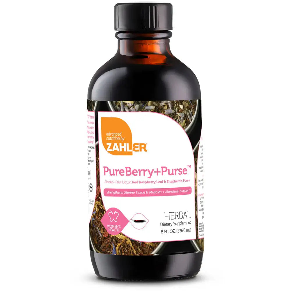 Zahler PureBerry+Purse - Red Raspberry Leaf & Shepherd’s Purse Liquid - Uterine Support - 8 oz - HSA/FSA Eligible