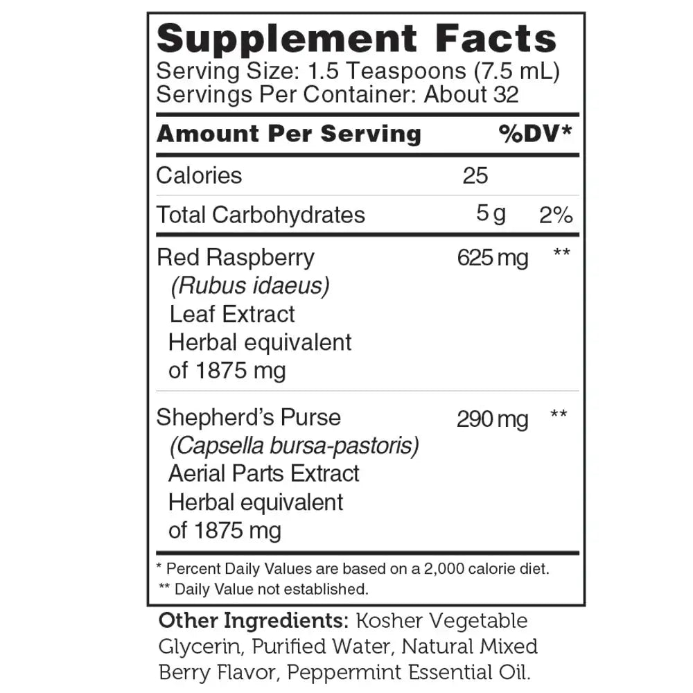 Zahler PureBerry+Purse - Red Raspberry Leaf & Shepherd’s Purse Liquid - Uterine Support - 8 oz - HSA/FSA Eligible