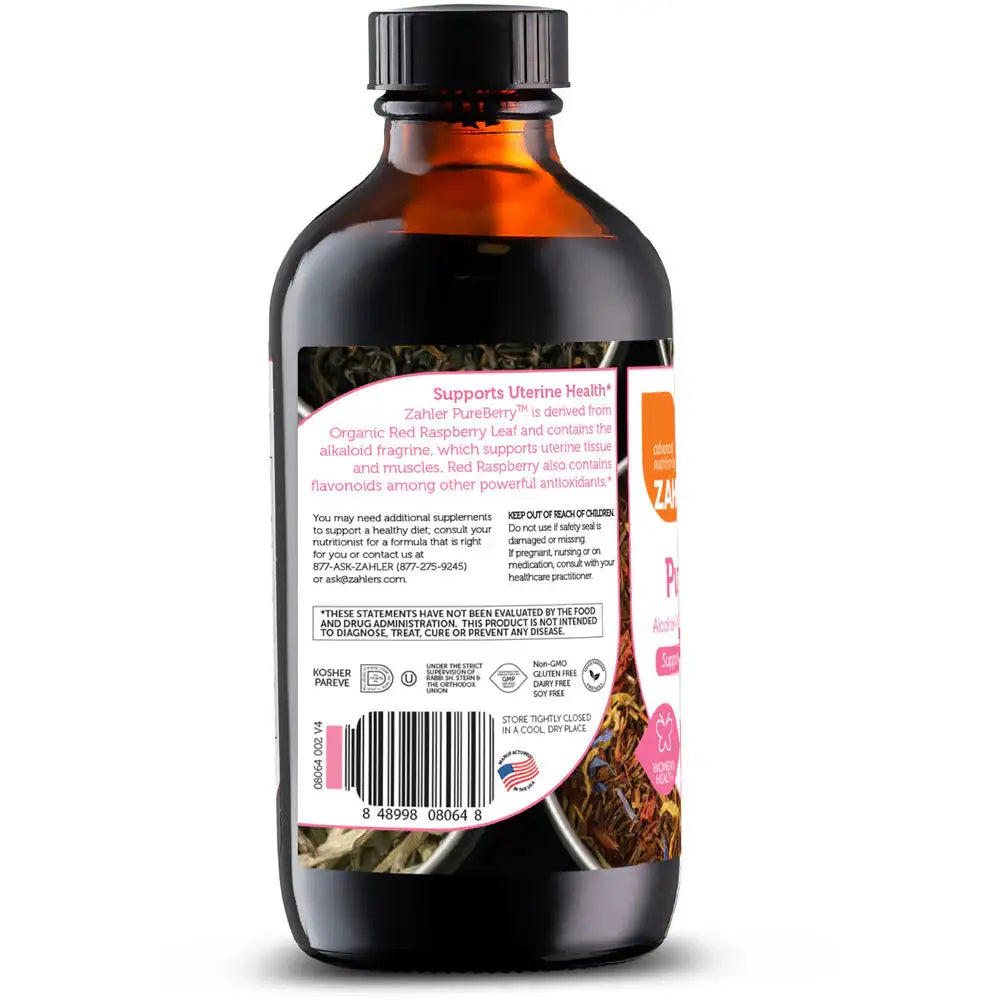 Zahler PureBerry - Red Raspberry Leaf Liquid for Uterine Support - Organic Herbal Formula - 4 oz - HSA/FSA Eligible