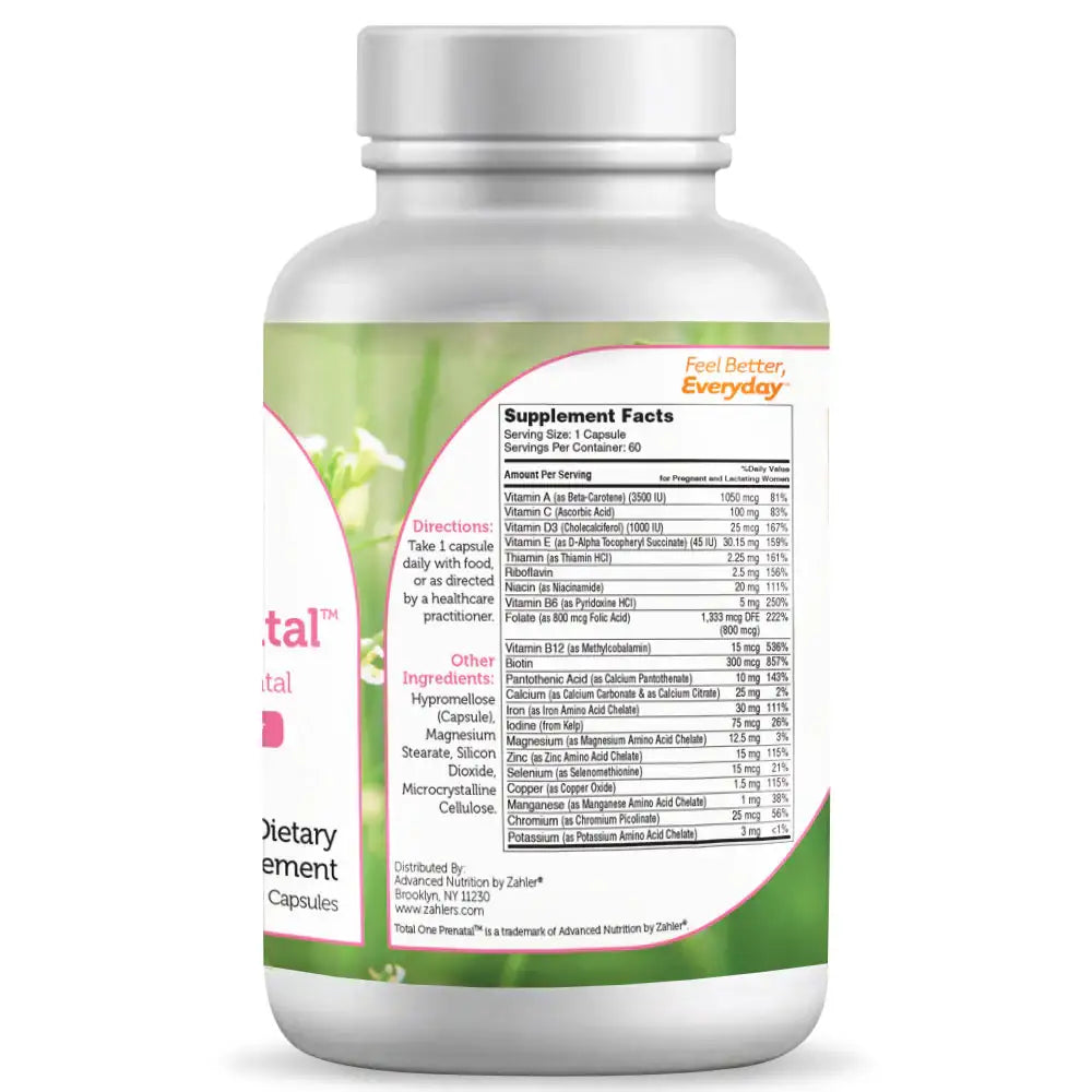 Zahler Total One Prenatal - Once-Daily Prenatal with Folate, Calcium, Chromium & More for Mom & Baby Support - 60 90 120 Capsules - HSA/FSA Eligible