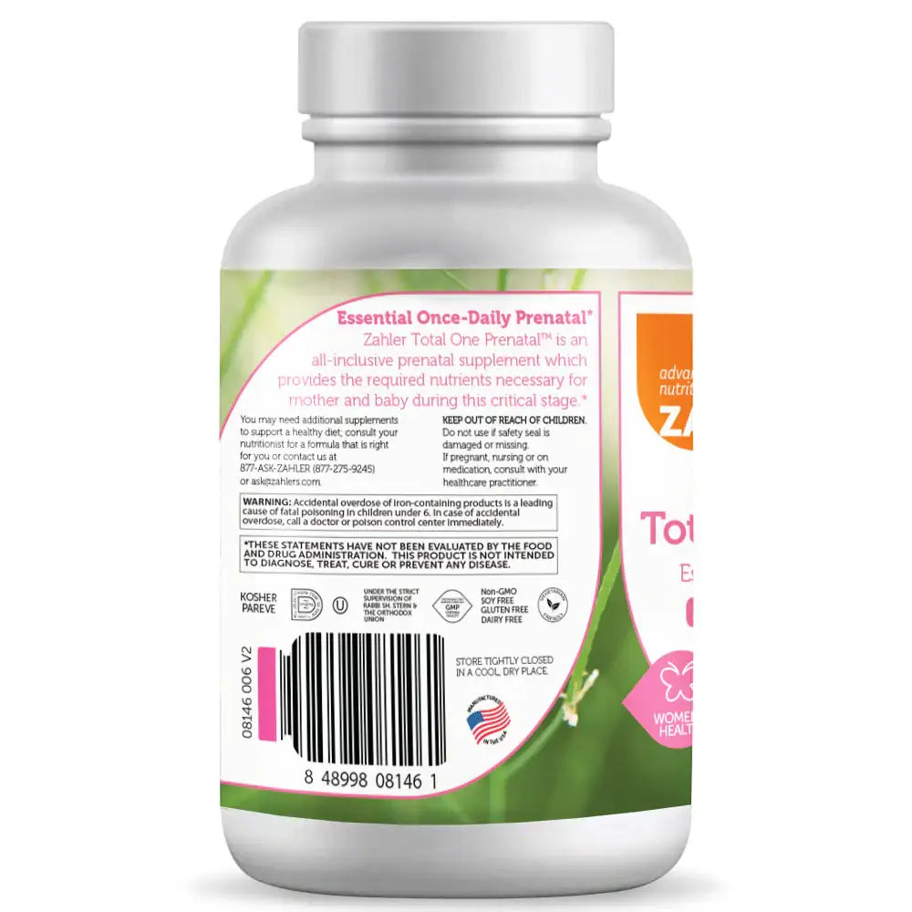 Zahler Total One Prenatal - Once-Daily Prenatal with Folate, Calcium, Chromium & More for Mom & Baby Support - 60 90 120 Capsules - HSA/FSA Eligible