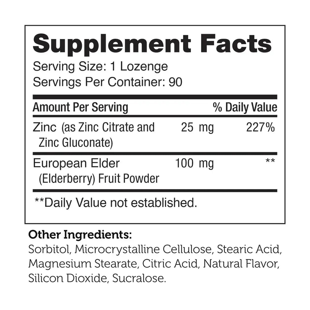 Zahler Zinc + Elderberry Lozenges - 25 mg Bioactive Zinc with 100 mg Elderberry for Immune Support - Elderberry Flavor - 90 Count - HSA/FSA Eligible