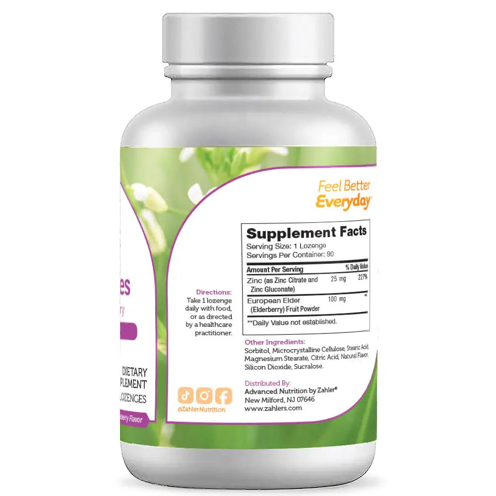 Zahler Zinc + Elderberry Lozenges - 25 mg Bioactive Zinc with 100 mg Elderberry for Immune Support - Elderberry Flavor - 90 Count - HSA/FSA Eligible