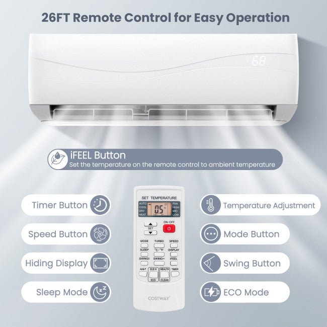 12000 BTU Mini Split Wall Mounted Air Conditioner & Ductless Heater W/ 5 Operation Modes (97253816)