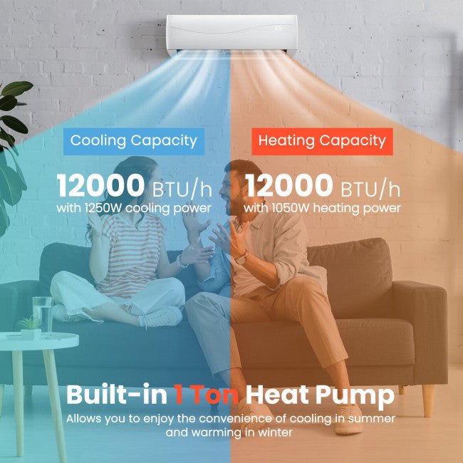 12000 BTU Mini Split Wall Mounted Air Conditioner & Ductless Heater W/ 5 Operation Modes (97253816)