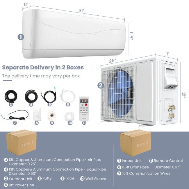 12000 BTU Mini Split Wall Mounted Air Conditioner & Ductless Heater W/ 5 Operation Modes (97253816)