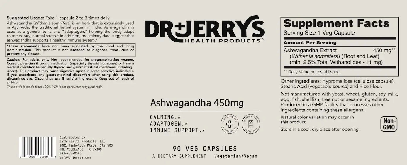Dr. Jerry's Ashwagandha 450mg (90 Vegan capsules)