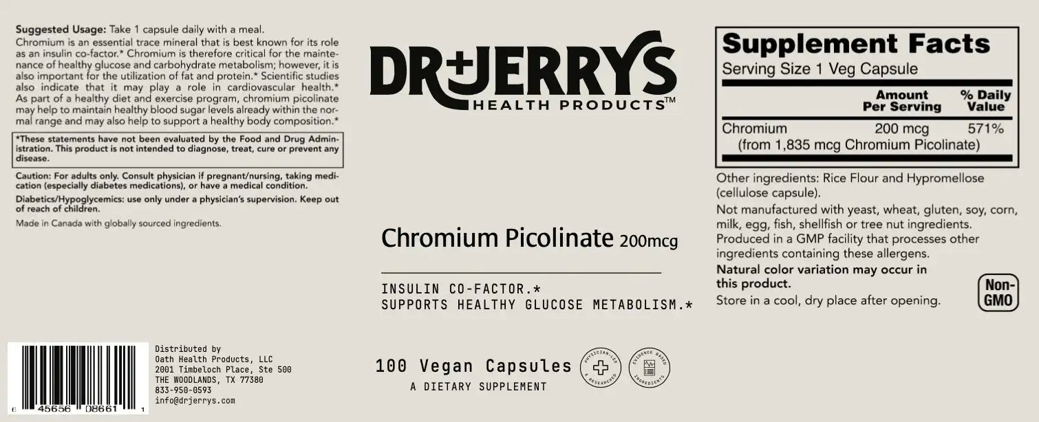 Dr. Jerry's Chromium Picolinate 200mcg (100 Vegan Capsules)