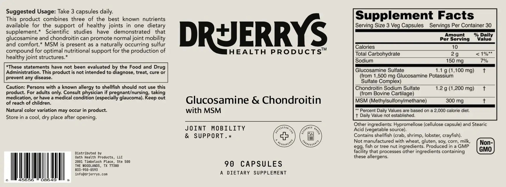 Dr. Jerry's Glucosamine & Chondroitin with MSM (90 Capsules)