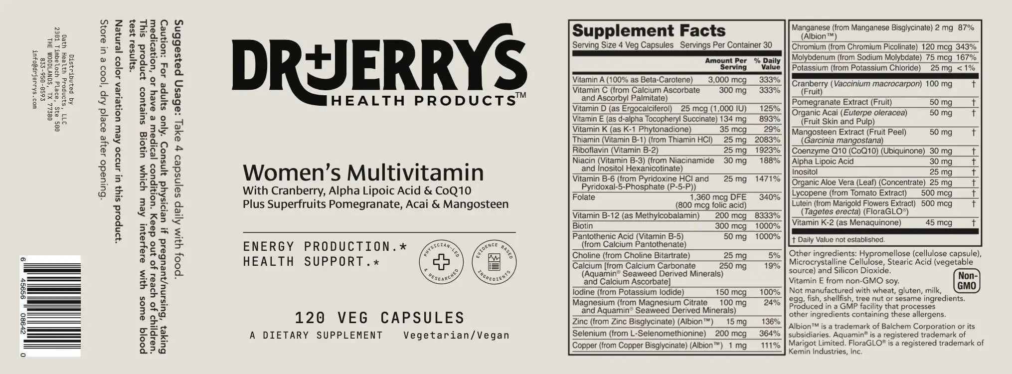 Dr. Jerry's Women's Multivitamin (120 Vegan Capsules)