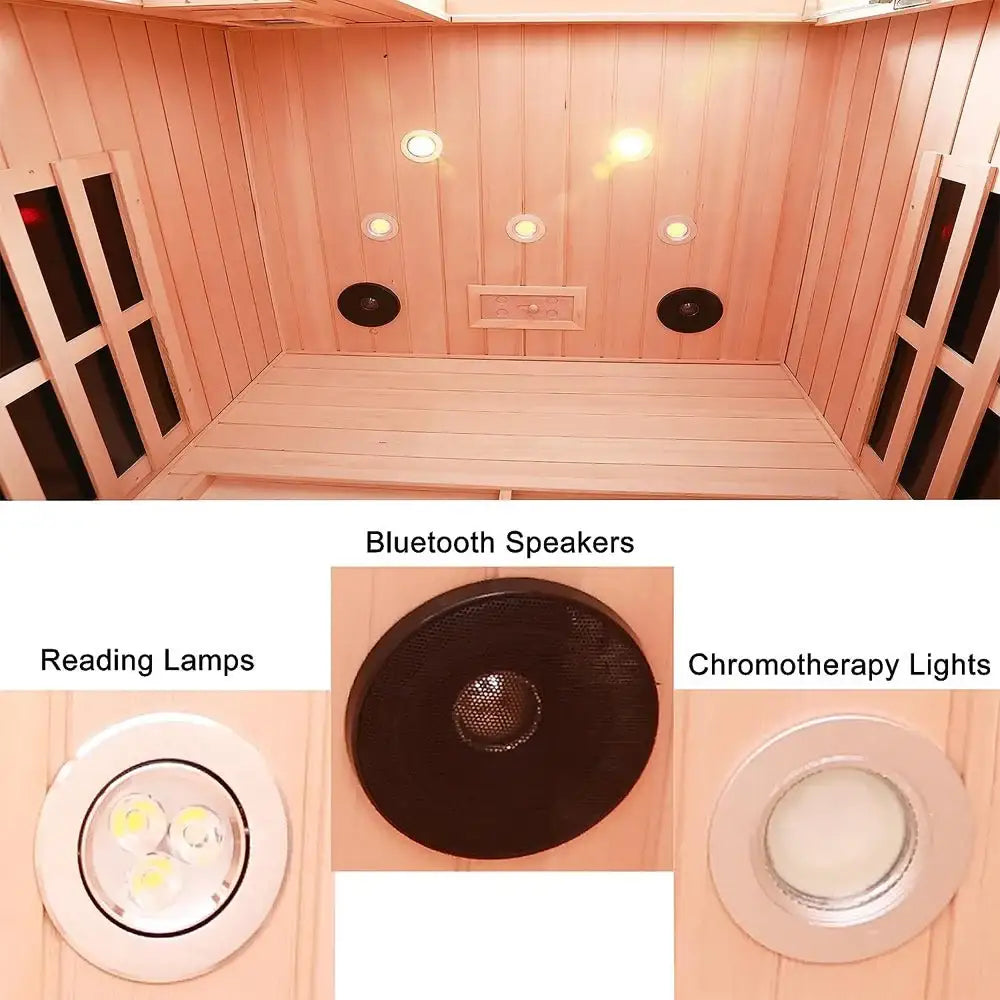 2-Person Low EMF FAR-Infrared Heat Wood Home Personal Spa Sauna With Ceramic Heaters, 1760W (SAK25714)