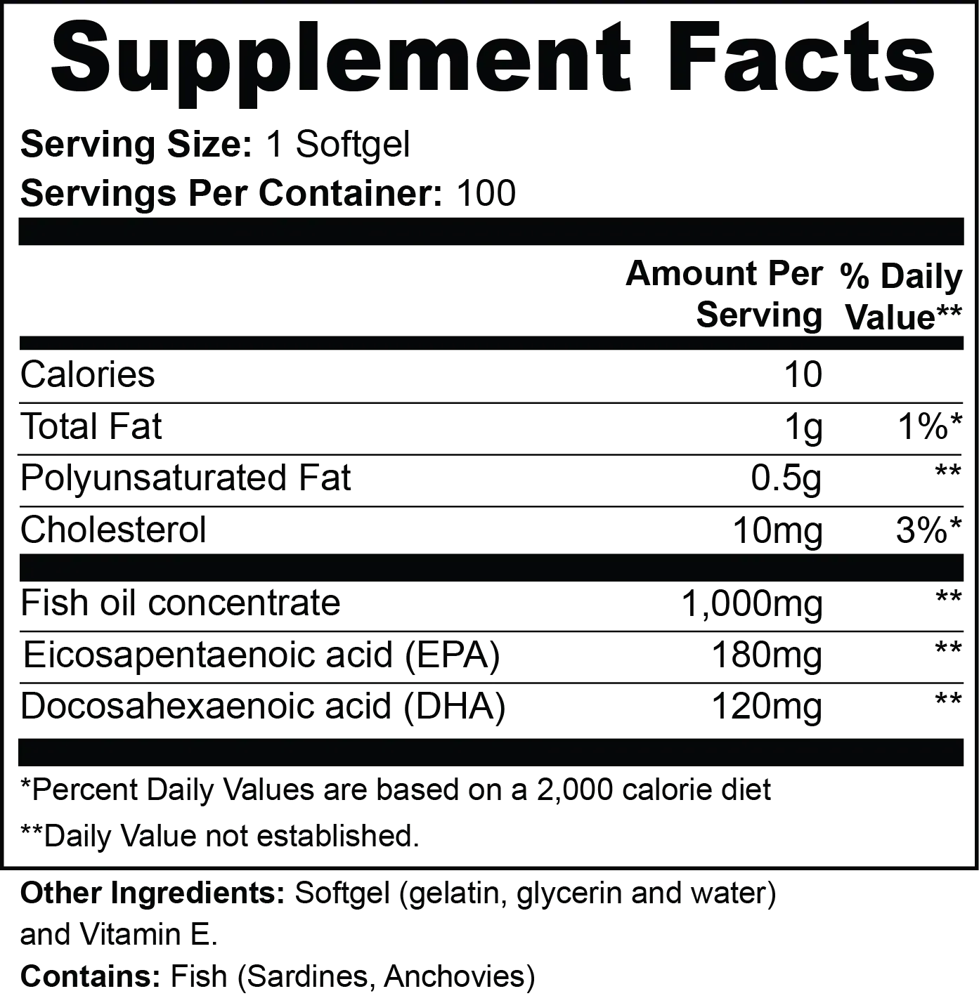 Omega-3: EPA 180mg + DHA 120mg