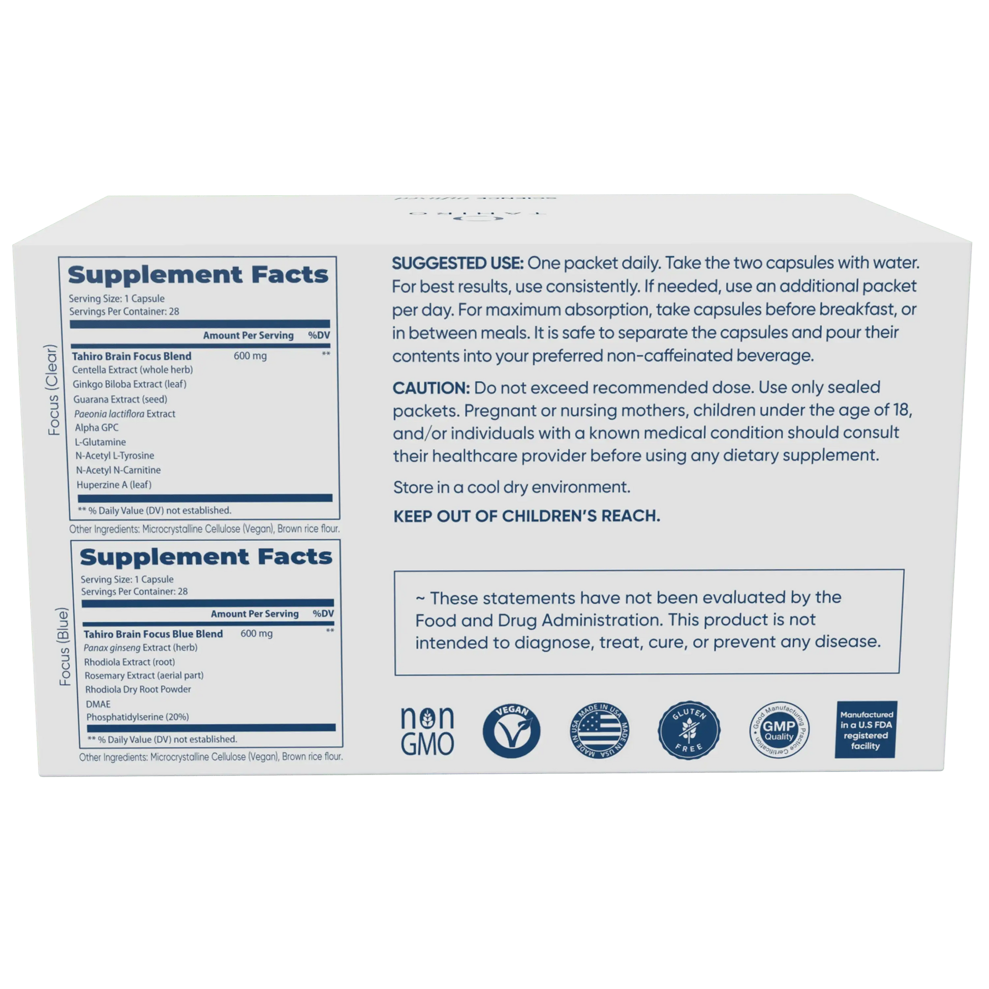 Brain focus formula ingredients & supplement facts 