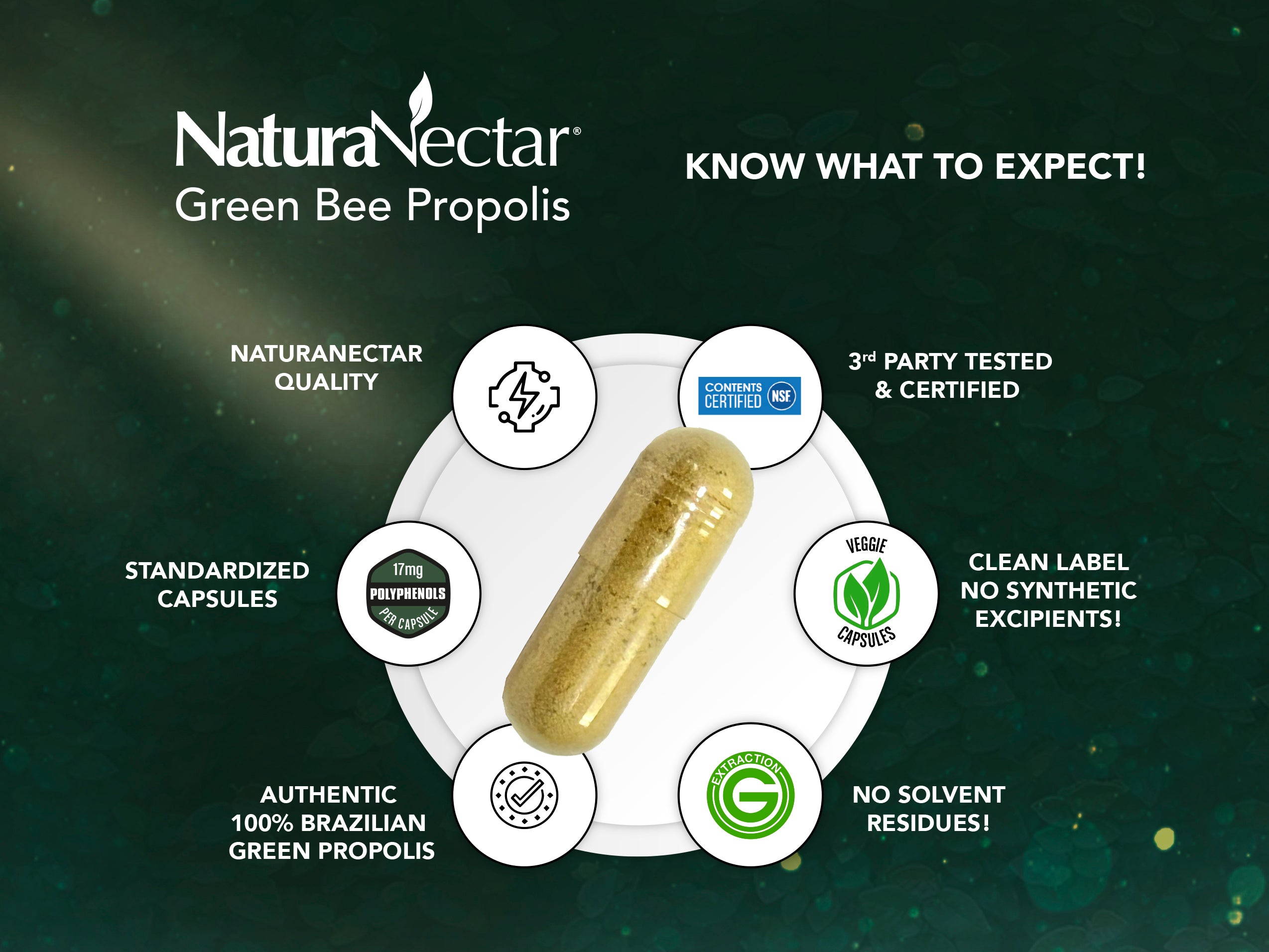Green Propolis - Brazilian Extracted, NSF Contents Certified, 60 Capsules