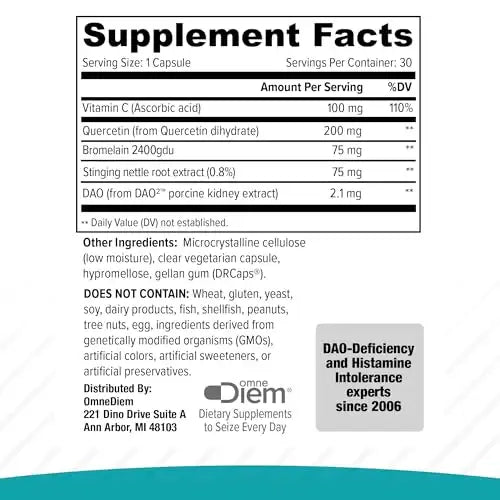 Omne Diem Histamine Complete - Histamine Digest Seasonal Support & Dietary Histamine Support 30 Caps - 3 Pack