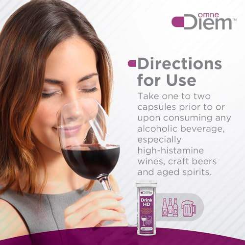 Omne Diem Drink HD Dietary Supplement: Natural Histamine Neutralizing & Digesting Enzyme – Diamine Oxidase (DAO), 20 Capsules