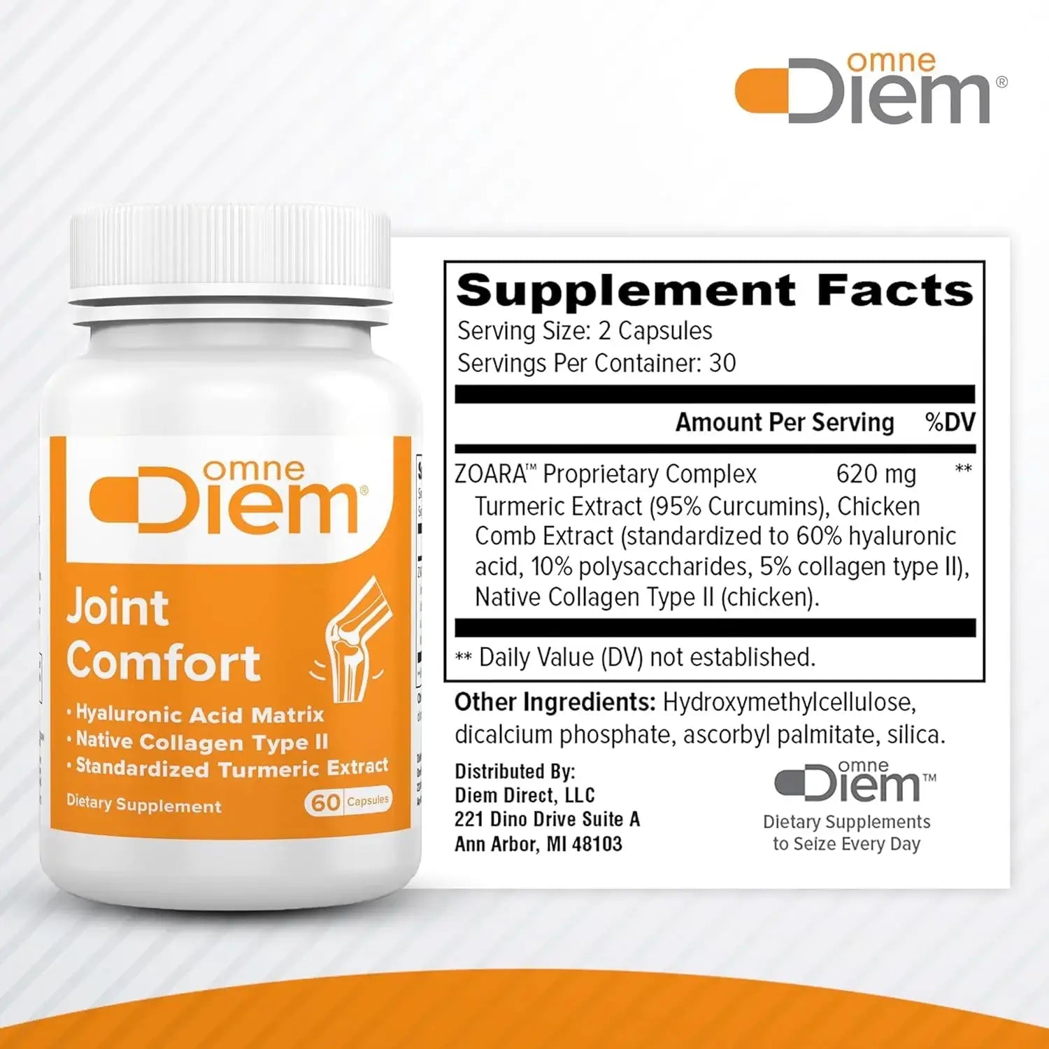 Omne Diem Joint Comfort with ZOARA, 60 Capsules – Comprehensive Joint Care & Comfort - 3 Pack