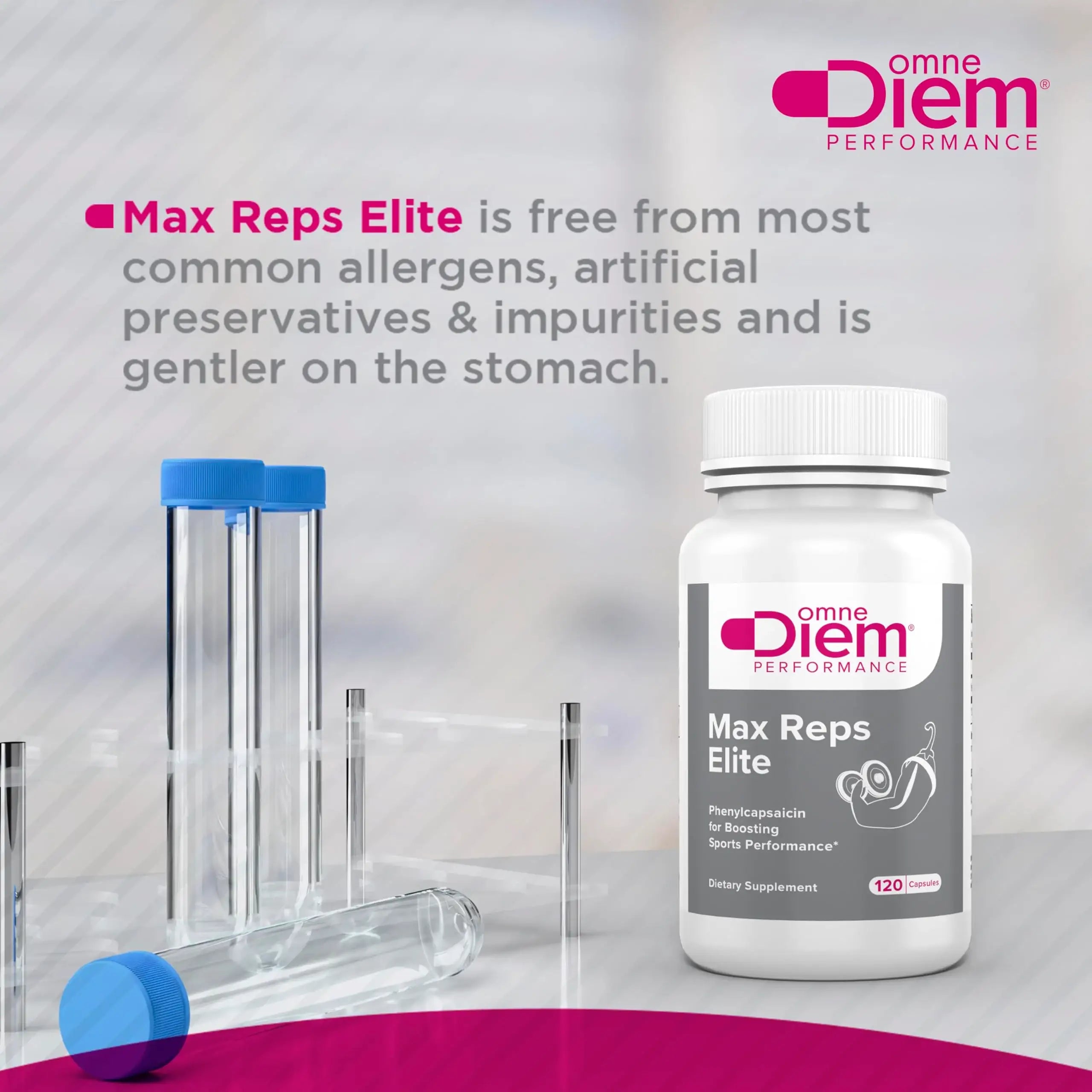 Omne Diem Max Reps Elite Capsules - Phenylcapsaicin Sports Performance Supplement - 120 ct