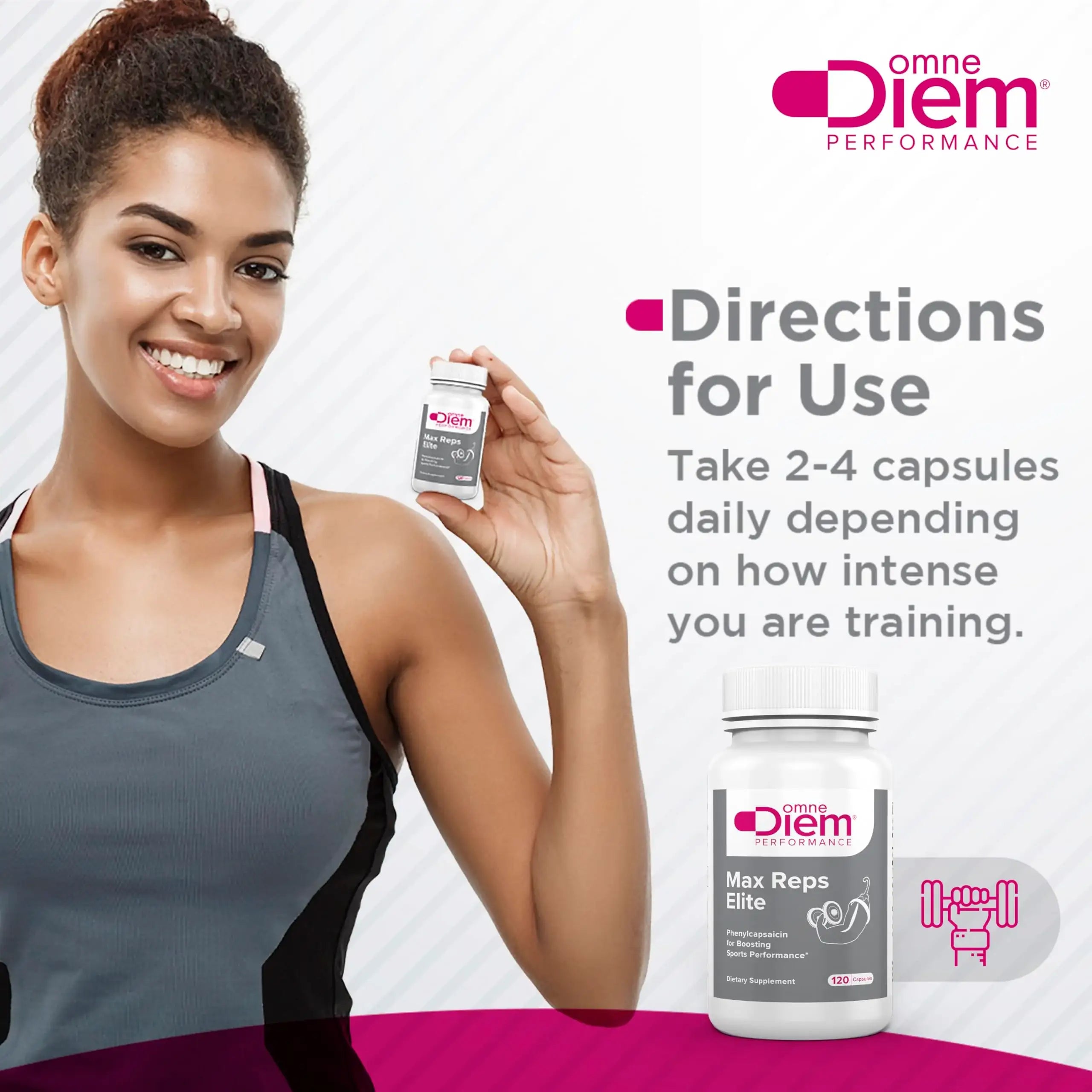 Omne Diem Max Reps Elite Capsules - Phenylcapsaicin Sports Performance Supplement - 120 ct