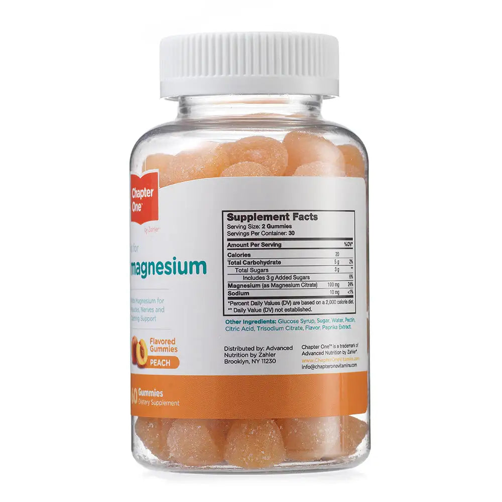 Zahler Chapter One Magnesium Gummies - Peach Flavor - Supports Calm Mood & Muscle Function - 60 Gummies