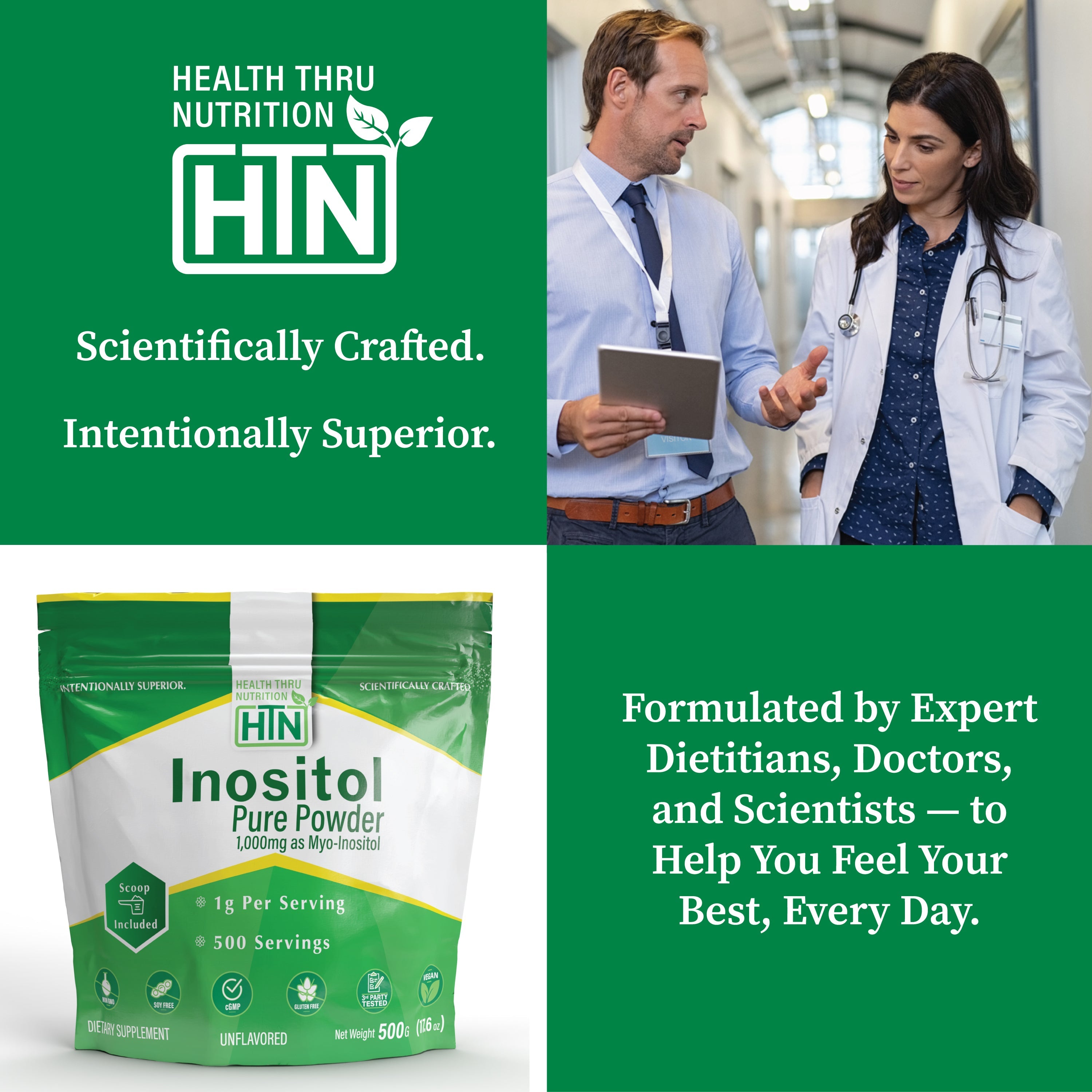 Inositol Powder – 500g Pure Powder as Myo-Inositol –1,000mg (1g) Per Scoop Unflavored, Vegan, Non-GMO